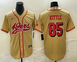 Mens San Francisco 49ers #85 George Kittle Gold Color Rush With Patch Cool Base Stitched Baseball Jersey->->NFL Jersey